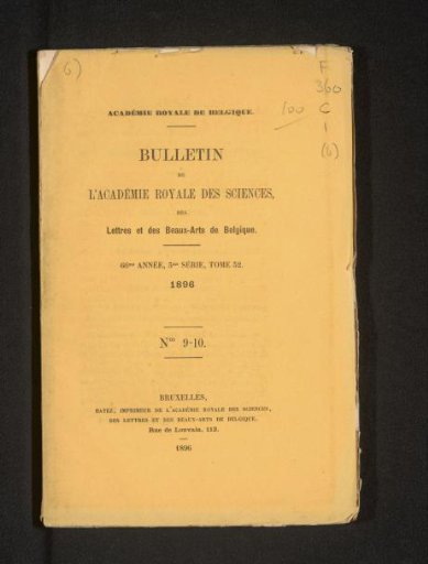 Bulletins de l'Academie royale des sciences, des lettres et des beaux-arts de Belgique