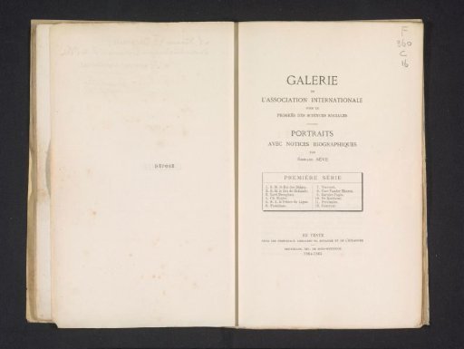 Gallery of the International Association for the Progress of Social Sciences: portraits with biographical notices: first series / by Édouard Sève