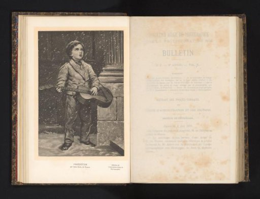 Reproduction of a design depicting an unknown child playing the guitar in the snow