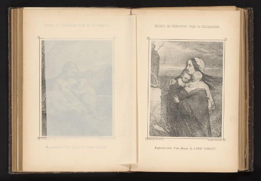 Reproduction of a design depicting an unknown woman with two children on her arm by Louis Gallait