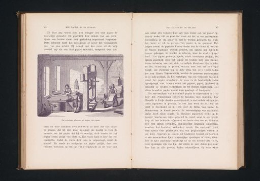 Reproduction of an engraving of the scooping, lifting, and pressing of paper