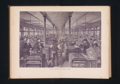 Reproduction of an Engraving of Men at Work in a Composing Room