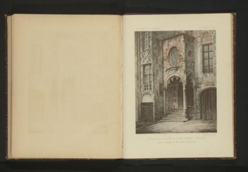 Reproduction of a watercolour of the courtyard of a house in Bruges by M. Hügelin
