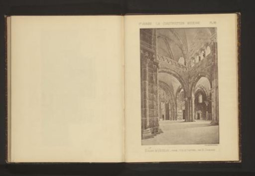 Reproduction of a watercolour of a view of the narthex of the Basilica Sainte-Marie-Madeleine of Vézelay, France