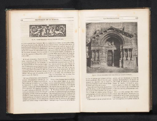 Reproduction of a heliogravure of a view of the entrance to a church