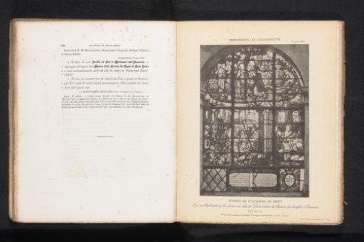 Stained glass window in the Église Saint-Étienne-du-Mont in Paris, depicting the multiplication of loaves in the desert and two scenes from the story of the disciples of Emmaus