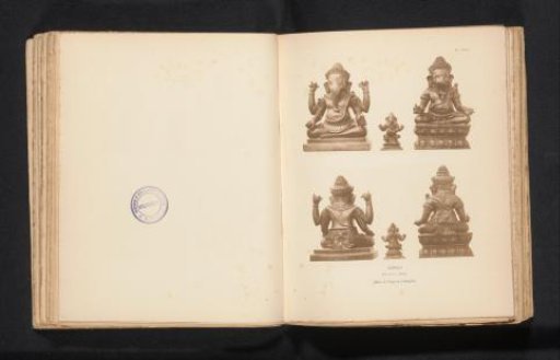 Front and back of three sculptures of Ganesh