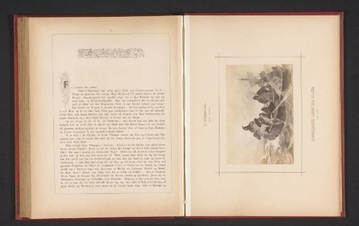 Photographic reproduction of a painting of a group of Northmen in a rowing boat arriving at Iceland by Oscar Wergeland