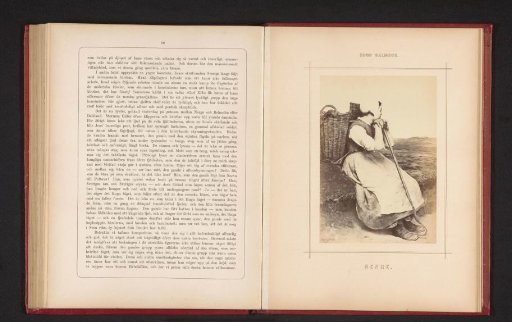 Photographic reproduction of a painting of a seated woman with a hoe by Hugo Salmson