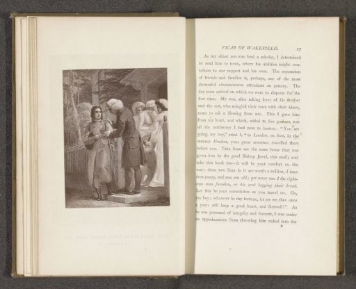 Photographic reproduction of an engraving by Thomas Stothard depicting an illustration for The Vicar of Wakefield by Oliver Goldsmith