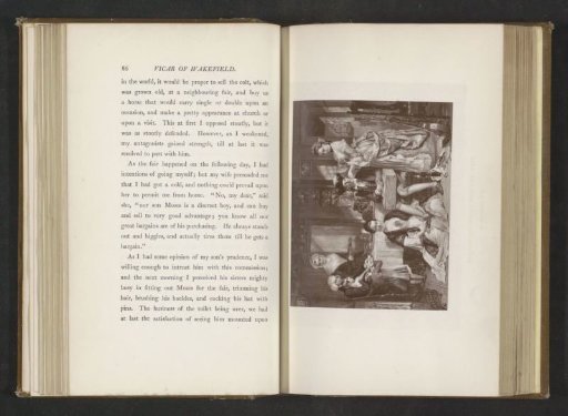 Photographic reproduction of a print after a painting by Daniel Maclise, depicting a scene from The Vicar of Wakefield by Oliver Goldsmith