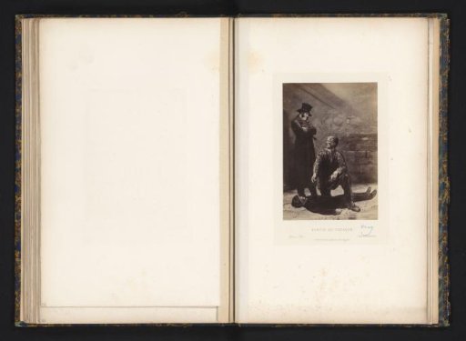 Photographic reproduction of a drawing of Jean Valjean and the body of Marius at the barricades from Les Misérables by Victor Hugo
