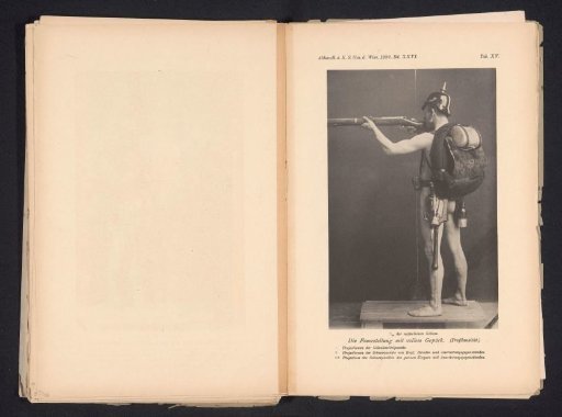 Unknown Nude Man, Profile, with a Rifle and Military Equipment in a Shooting Stance