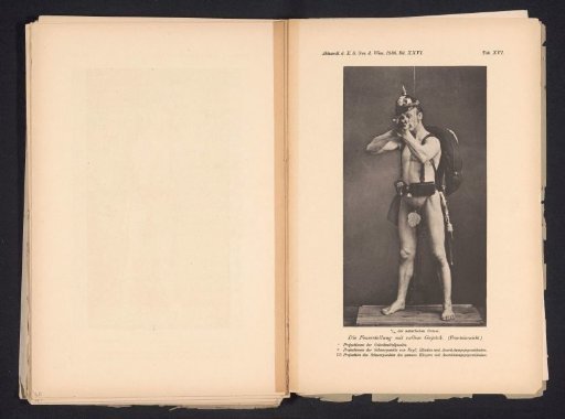 Unknown Nude Man, Front View, with a Rifle and Military Equipment in a Shooting Stance
