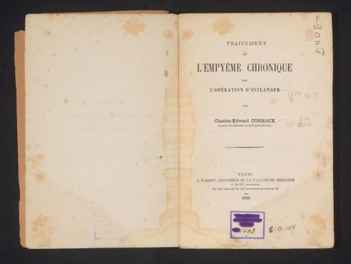 Treatment of chronic empyema by the Estlander operation / by Charles-Edward Cormack