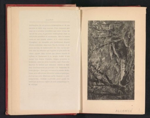 Photographic reproduction of a painting depicting a forest landscape with a pond
