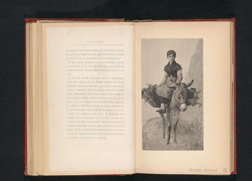 Photographic reproduction of a painting depicting a woman on a donkey
