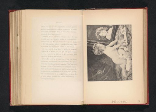 Photographic reproduction of a painting depicting a baby looking in a mirror