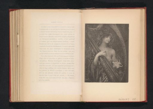 Photographic reproduction of a painting depicting a woman with a harp