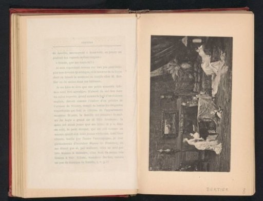 Photographic reproduction of a painting depicting two women behind a piano in an interior