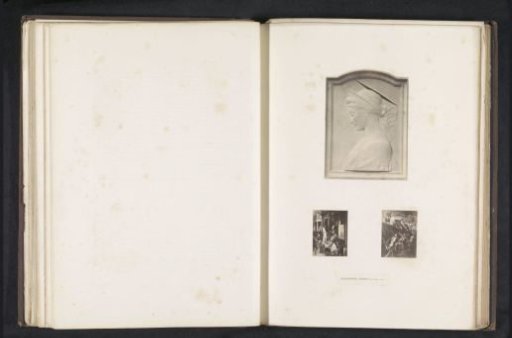 Three photographic reproductions of a publication by the Arundel Society with a relief and two paintings by Tintoretto