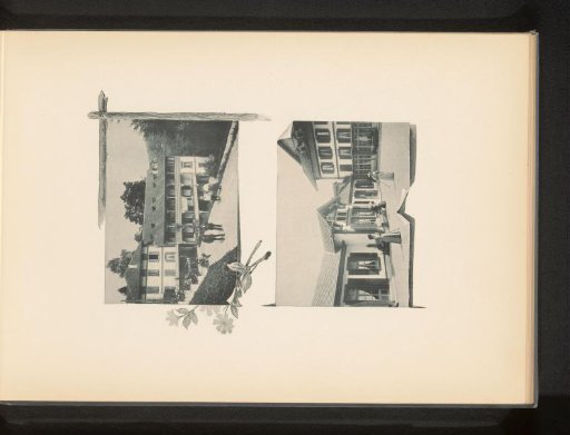 Two views of outbuildings with guest accommodations at the Heustrich-les-bains baths near Spiez, Switzerland