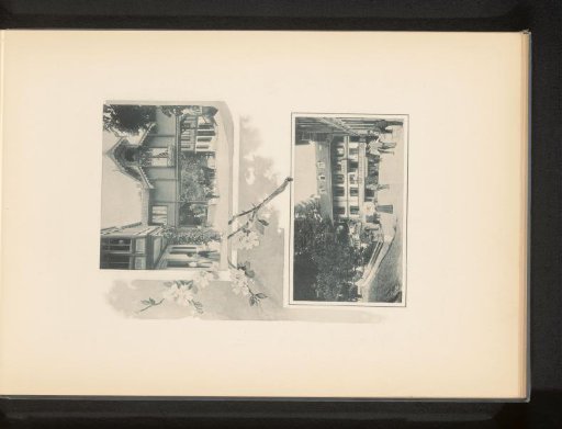 Two views of outbuildings with guest accommodations at the Heustrich-les-bains baths near Spiez, Switzerland