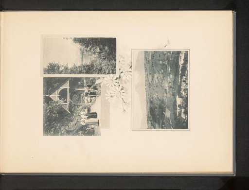 Two images of landscapes and one of a walking group