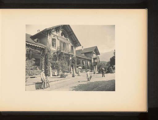 View of the promenade in front of the main building of the Heustrich-les-bains baths near Spiez, Switzerland