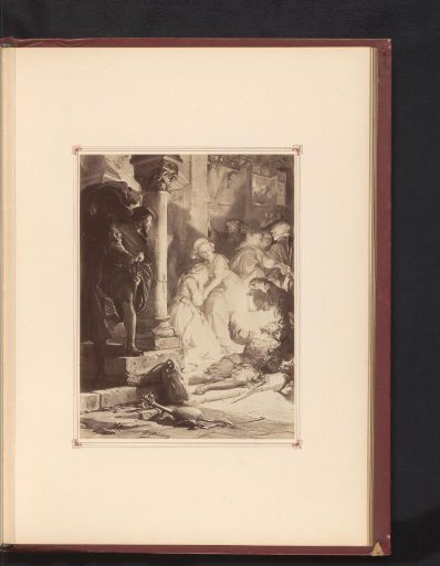 Photographic reproduction of a drawing of Gretchen and the body of her deceased brother, from the first part of the tragedy Faust by Johann Wolfgang von Goethe
