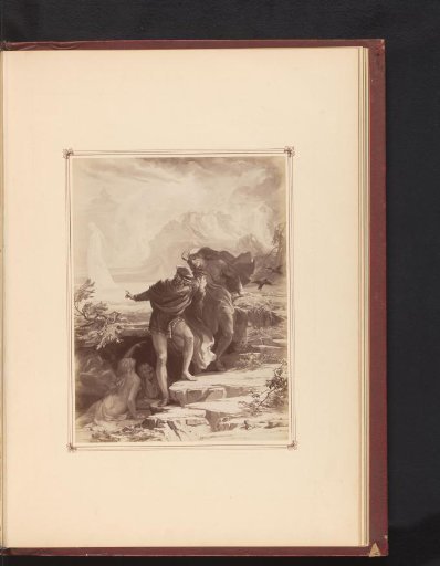 Photographic reproduction of a drawing of Faust and Mephistopheles with Gretchen in the background, from the first part of the tragedy Faust by Johann Wolfgang von Goethe