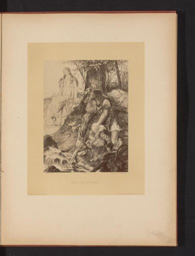 Reproduction of a drawing of a scene with Ingo and Irmgard from Die Ahnen by Gustav Freytag, by Carl Röhling
