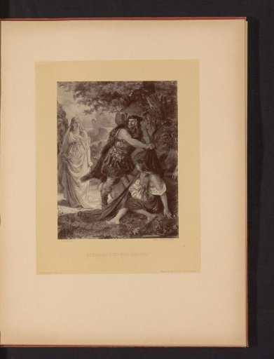 Reproduction of a drawing of a scene with Gisela at Ingo and Irmgard from Die Ahnen by Gustav Freitag, by Carl Röhling