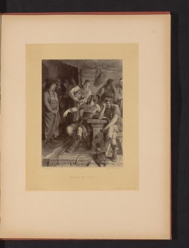 Reproduction of a drawing of a scene with Ingram at Ratiz from Die Ahnen by Gustav Freitag, by Carl Röhling