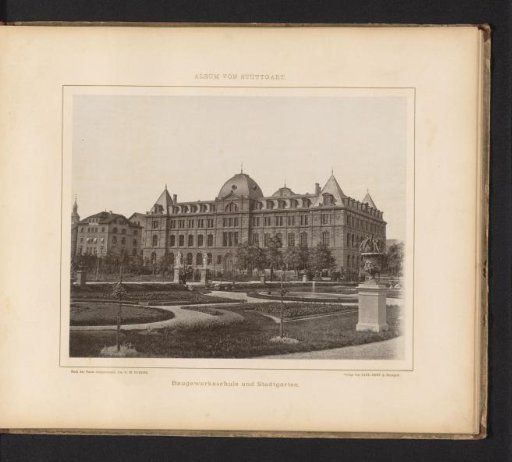 View of the Baugewerkschule and the city garden in Stuttgart, Germany