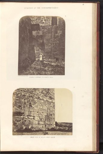 View of a double gate in the southern wall and a view of the western wall at the southwest corner, of the Temple Mount in Jerusalem