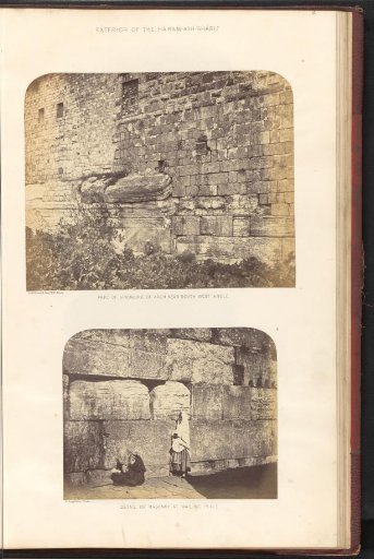 View of a section of the wall at the southwest corner of the Temple Mount and a view of the masonry of the Wailing Wall, in Jerusalem