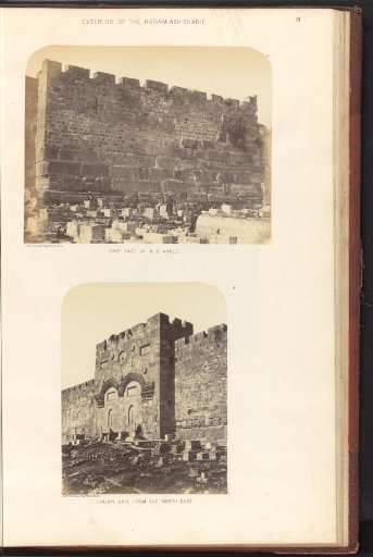 View of the eastern side of the northeast corner and a view of the Golden Gate of the Temple Mount in Jerusalem, seen from the northeast