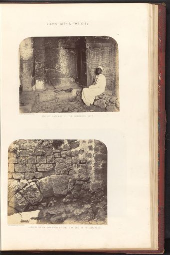 View of an old access road near the Damascus Gate and a view of a section of an arch in a wall of the bazaars, in Jerusalem