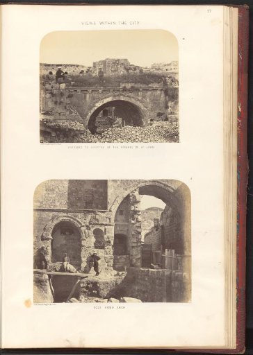 View of a building of the Order of St. John and a view of the Ecce Homo arch in Jerusalem