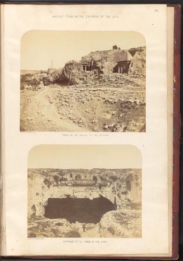 View of graves in the Kidron Valley and a view of the entrance to the Tombs of the Kings, in Jerusalem