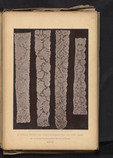 Four strips of 17th-century Brussels lace from the collection of the Kunstgewerbemuseum in Dresden, Germany