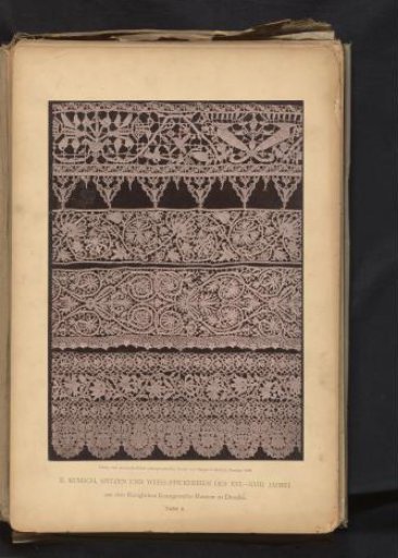Three strips of 16th-century Italian lace and one piece of German lace from circa 1660, from the collection of the Kunstgewerbemuseum in Dresden