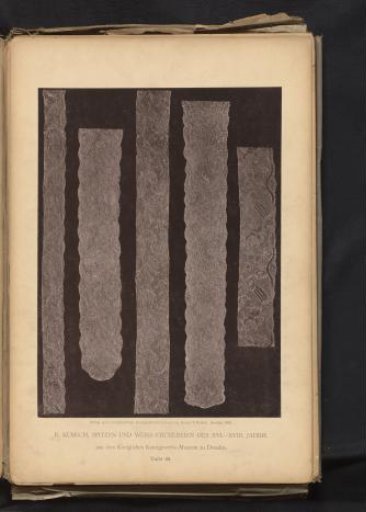 Five strips of 18th-century lace produced in Valencia, from the collection of the Kunstgewerbemuseum in Dresden, Germany