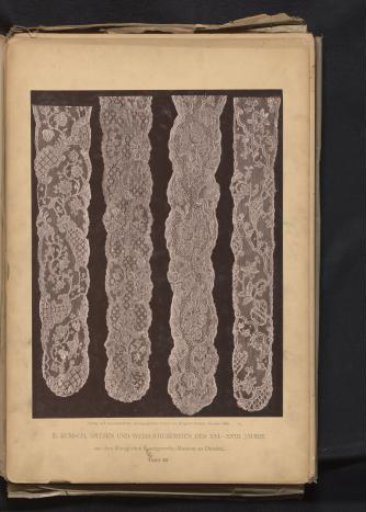 Four strips of 18th-century Belgian lace from the collection of the Kunstgewerbemuseum in Dresden, Germany