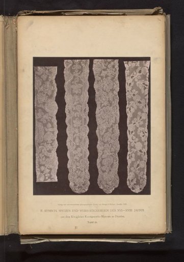 Four strips of 18th-century lace produced in Mechelen, from the collection of the Kunstgewerbemuseum in Dresden, Germany