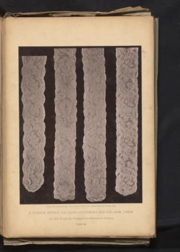 Four strips of 18th-century lace produced in Mechelen, from the collection of the Kunstgewerbemuseum in Dresden, Germany