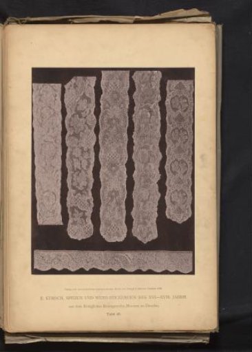 Six strips of 18th-century lace produced in Mechelen, from the collection of the Kunstgewerbemuseum in Dresden, Germany