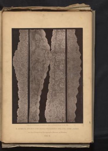 Four strips of German lace from circa 1770, from the collection of the Kunstgewerbemuseum in Dresden, Germany