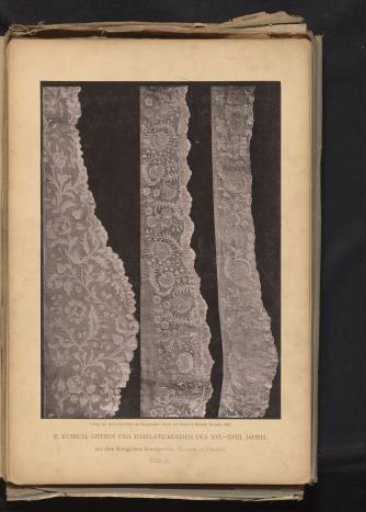 Three strips of German lace from circa 1770, from the collection of the Kunstgewerbemuseum in Dresden, Germany